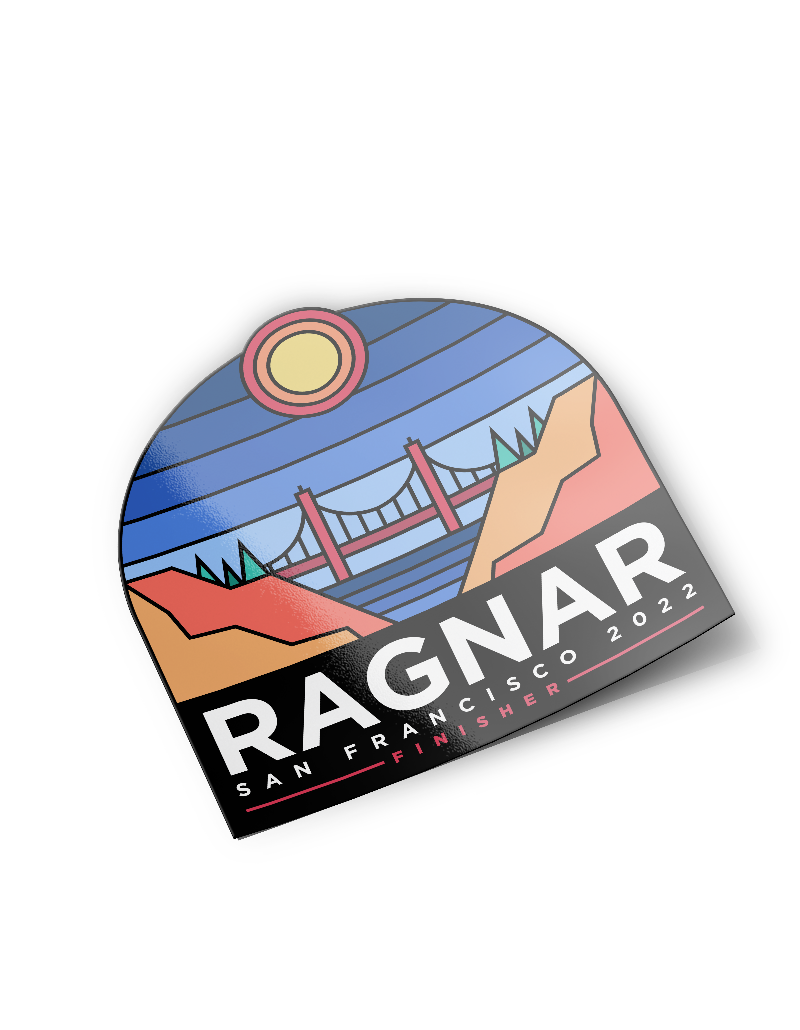 Ragnar San Francisco 2022 finisher die-cut sticker — geometric SF landscape