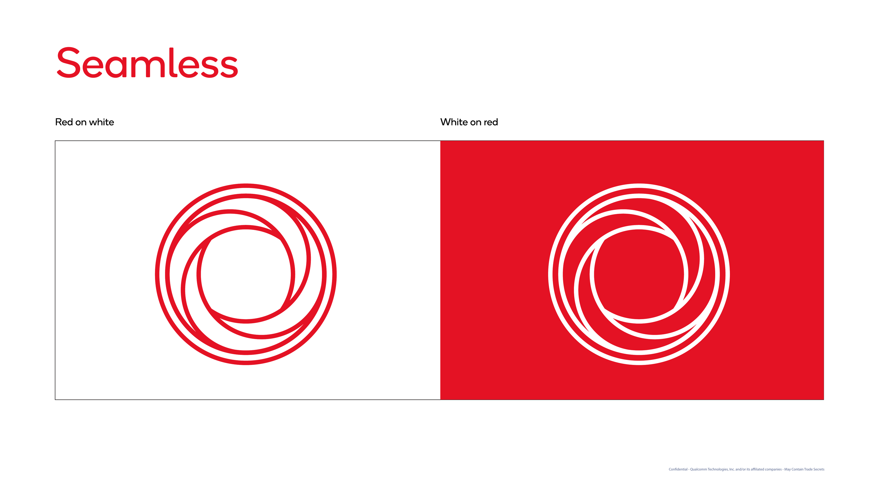 Qualcomm Seamless icon — red on white and white on red colorway studies