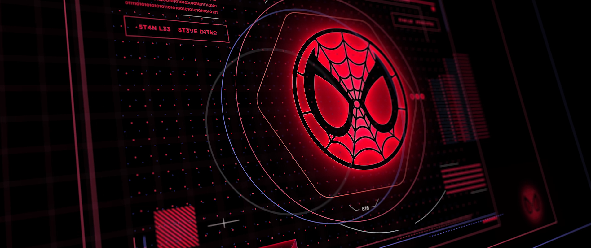 Red Spider-Man interface frame from a film shot by Jeff Hodges