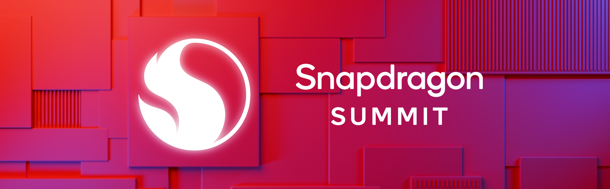 Snapdragon Summit landing page hero — Snapdragon logo and wordmark against a red and purple 3D cube environment